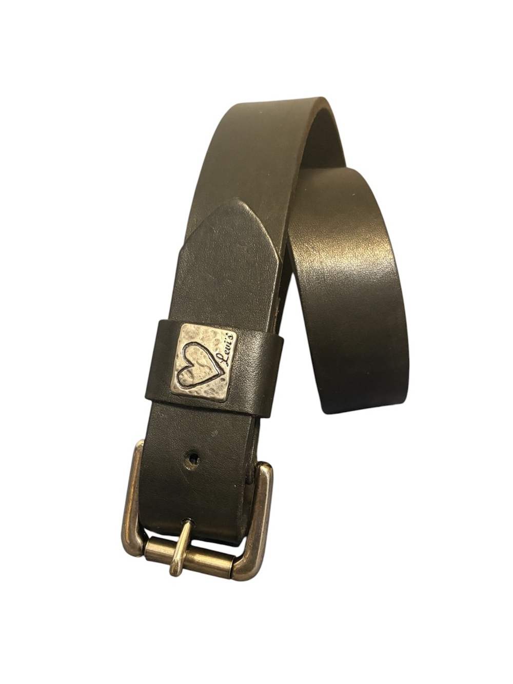 Rare Vintage Levi's Black Full Grain Leather Belt Heart Logo  Made in USA